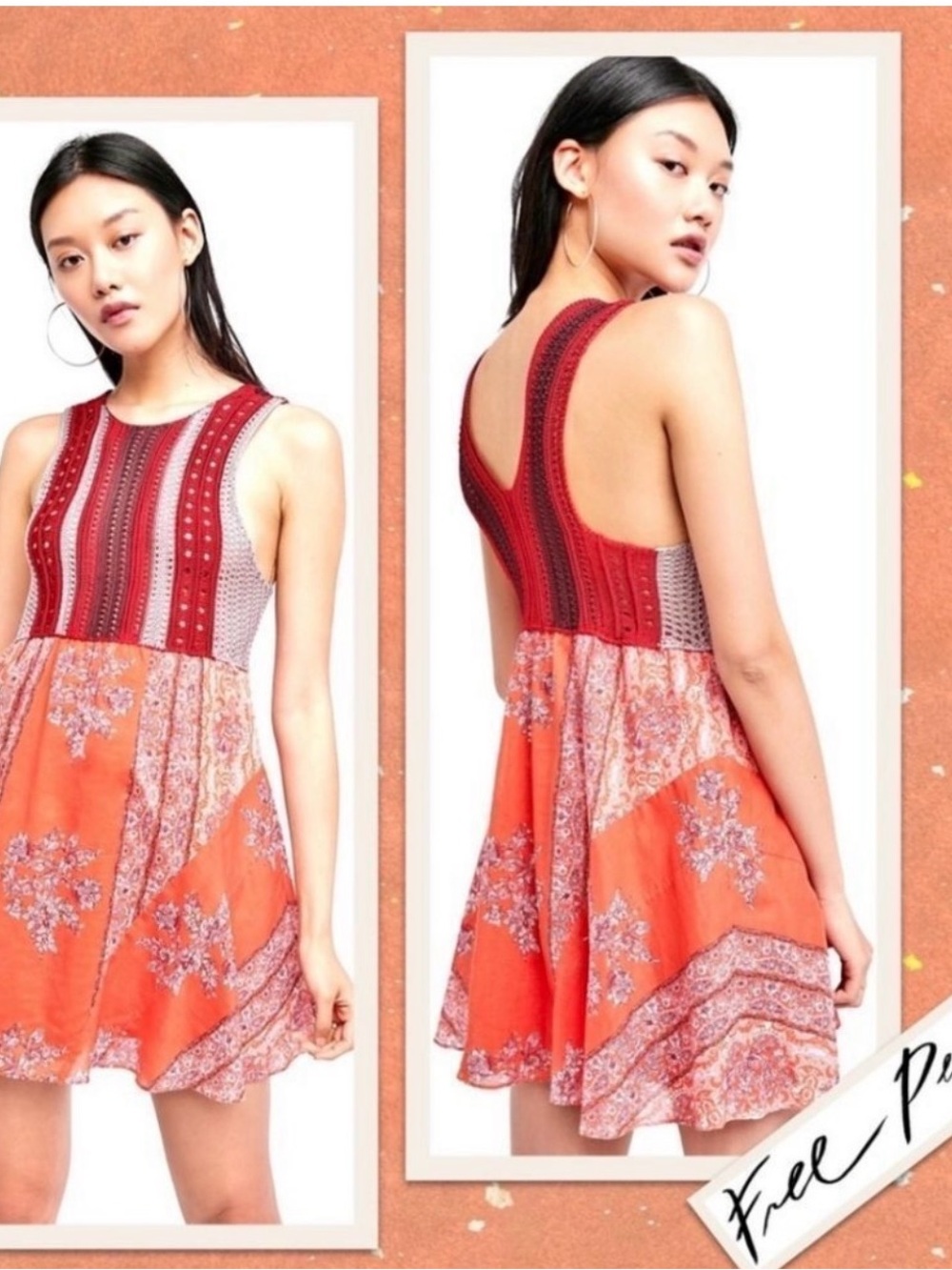 🆕️ Free People Mini Dress Womens XS Katies Crochet A-Line Red Combo NWOT